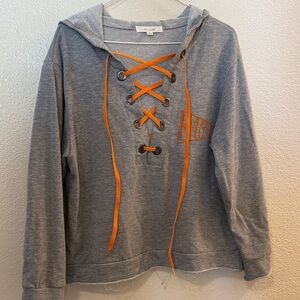 Gray and Orange Lace-Up Hoodie